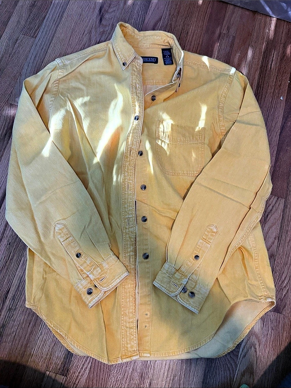 Lands' End Cotton Button Down Shirt in Yellow Size Small